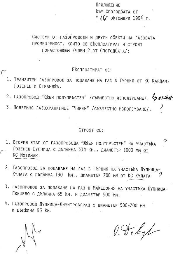 Спогодата за газта между правителството на Беров и Русия, 16 октомври 1994 г. `